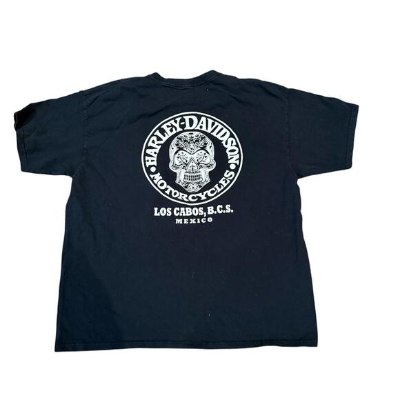 Harley Davidson Los Cabos Mexico Black Graphic T Shirt Skull Logo Mens - Picture 1 of 2